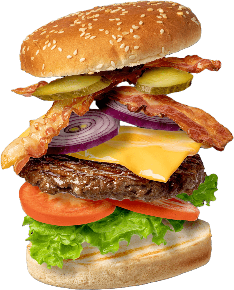 Foto de hamburguesa suspendida en el aire